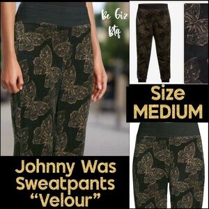 🔥🔥NWT Johnny Was Zuri Modern Velour Sweatpants Black & Butterflies Size MEDIUM